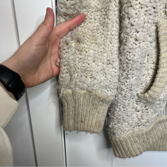 Free People Oversized Cream Fuzzy Zip Front Sweater Cardigan Size Medium - Picture 5 of 7